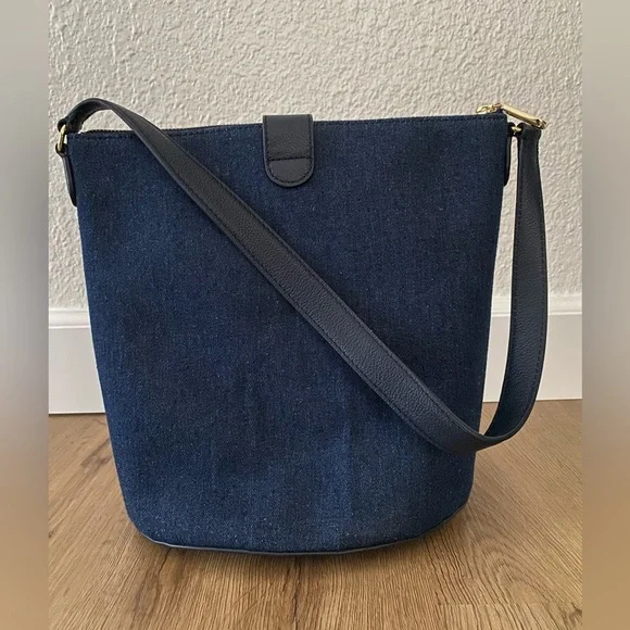 Talbots hobo denim shoulder Navy Blue Bucket Bag - Picture 2 of 6